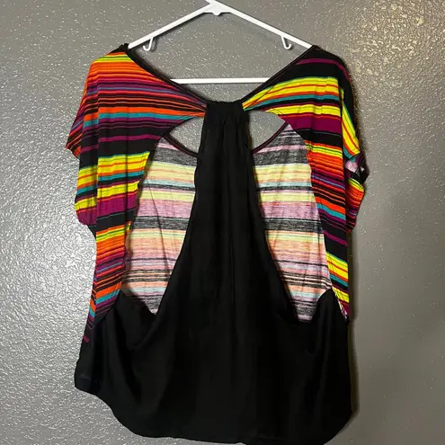 Share Women’s Rainbow Stripe High Low Back Cutout Top Multicolor Size L Yellow Size L