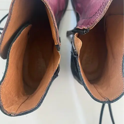 VeraCruz Artisan Distressed Leather Bootie Shoes Plum and Black Euro 38 US 7.5