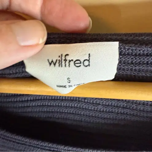 Aritzia Wilfred Linen 3/4 Sleeve Ribbed Pullover Top Size Small Black Classic Black