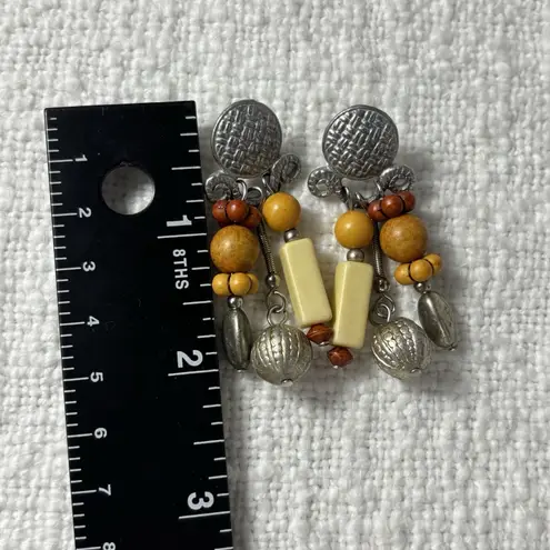 Vintage Robert Rose Orange Silver Boho Tribal Aztec Dangle Earrings