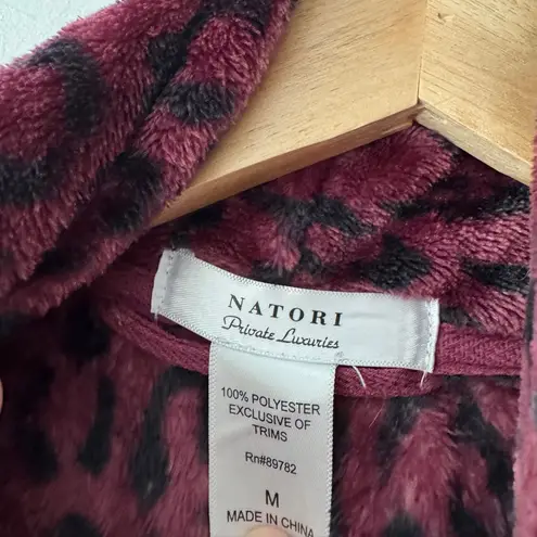 Natori  Private Luxuries Leopard Animal Print Ultra Soft Fleece Long Robe Purple