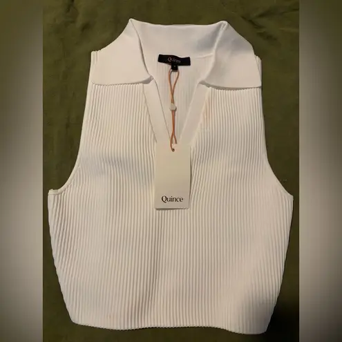 Quince Cropped Polo Ribbed Knit Top | small | white
