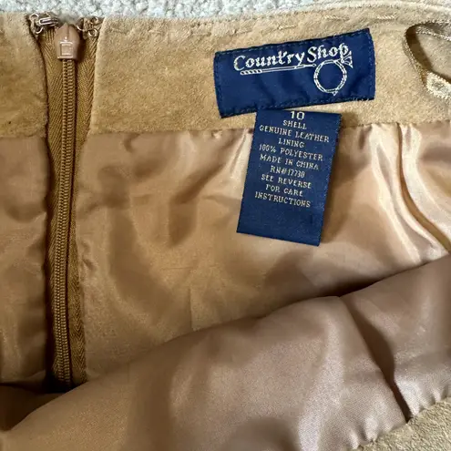 Vintage COUNTRY SHOP Genuine Leather Suede Beige Tan Maxi Skirt Women's Size 10 Brown
