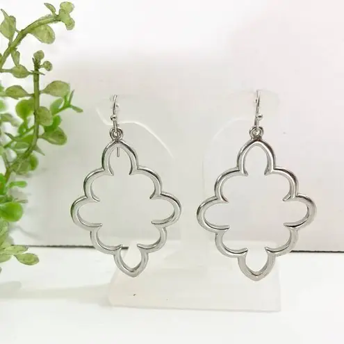 Silver Tone Dangle Pierced Earrings, Geometric scalloped hoop