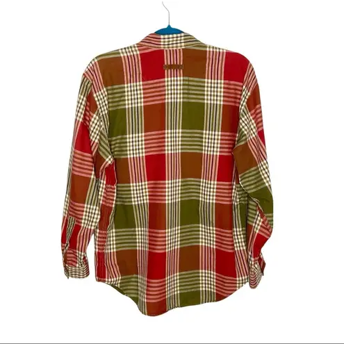 Liz Wear 100% Cotton Fall Cozy Red and Green Plaid Button Front Shirt Size M