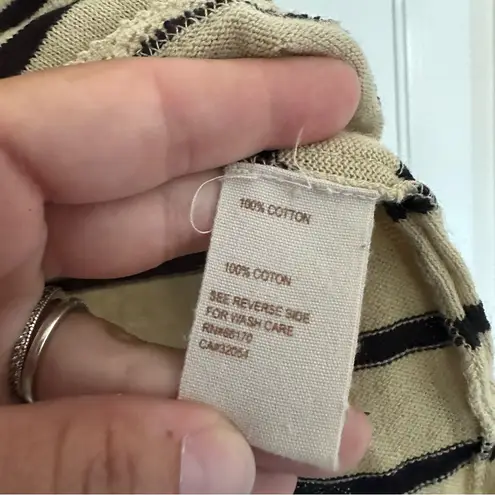 Free People  Striped Cotton Crochet Lace Trim Long Sleeve Top Womens Small Boho