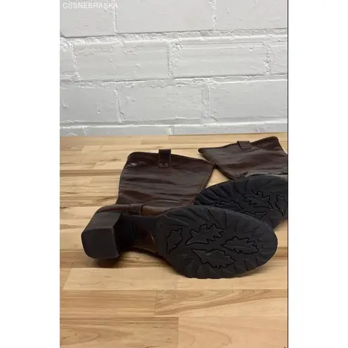 BORN Brown Susanne Brown Leather Harness Tall Boots Side Zip