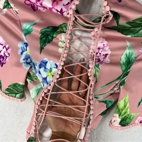 BANJUL Floral Print Mock Neck Lace-Up Back Dress