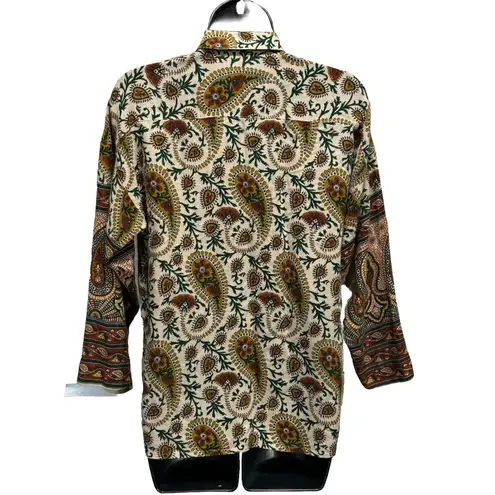 Campus Casuals Of Cali Paisley Button Up Blouse 3/4 Sleeve Size See Measurement Brown