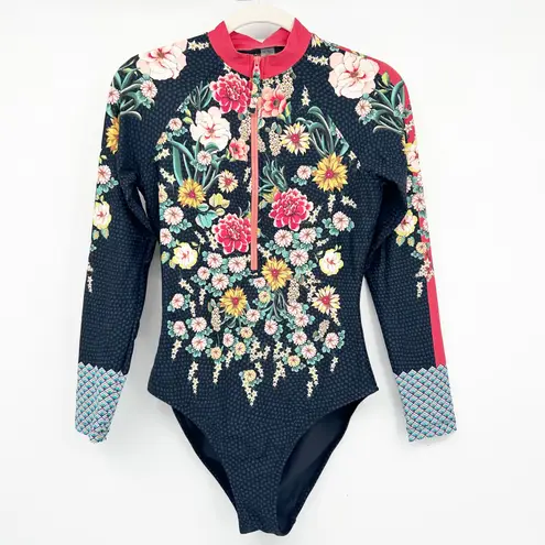 Johnny Was Womens Floral Long Sleeve Mia Surf Shirt One Piece Swimsuit Size M