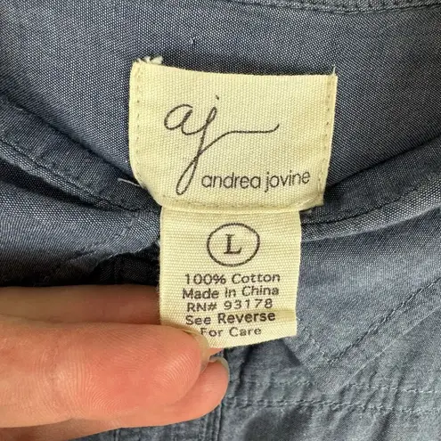 Andrea Jovine AJ 100% Cotton Lightweight Roll Tab Sleeve Button Up Shirt Size L Blue Size L