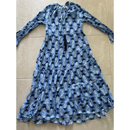 Mud Pie Mud Pie Dress Womens Medium Blue Midi Tassels Boho Beach Resort Coastal Preppy