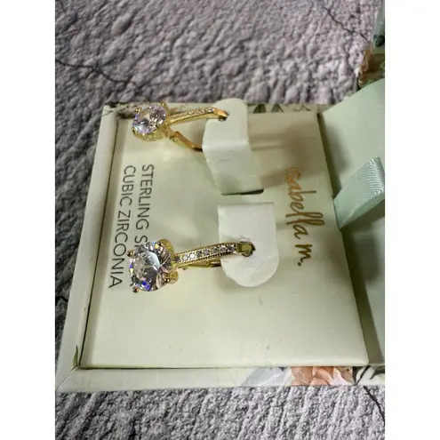 NIB Isabella M Sterling Silver Vermeil Cubic Zirconia Drop Earrings Leverback Gold