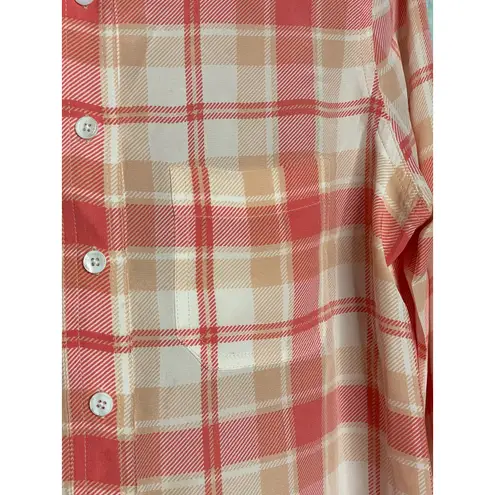 Equipment Femme Plaid Salmon Peach Silk Tunic Top Pullover Size Medium