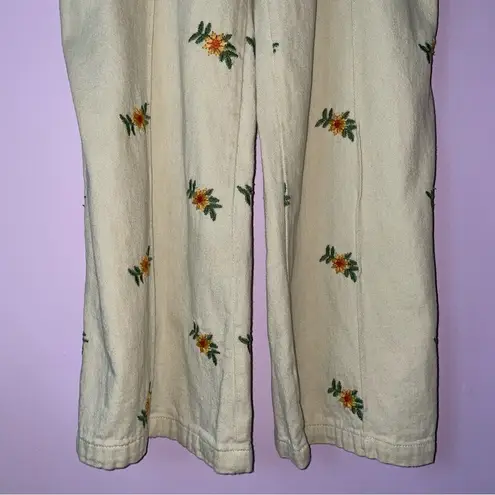 Cider  M Cream Overalls Sunflower Embroidery Wide Leg