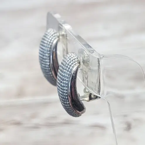 Vintage Clip On Earrings Curved Chunky 1" Statement Silver