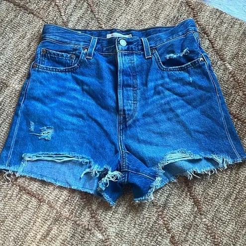 Levi's  Ribcage Cut Off Denim Shorts Womens Blue Button Fly High Rise Size 29