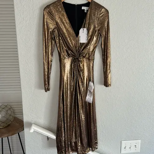 Dress the Population NEW  Daria Bronze Midi Metallic Fall Sexy Cocktail Party NYE