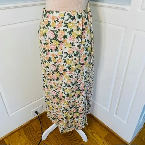 British Khaki Vintage Linen & Cotton Cottagecore Floral Skirt Set Large