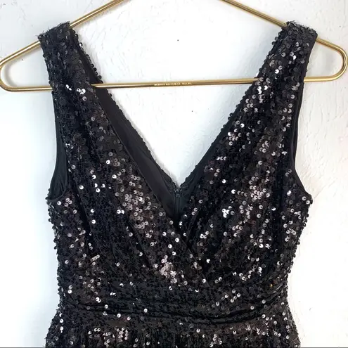 Aidan Mattox Sequin V-Neck Black Dress