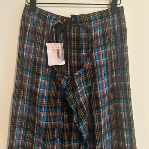 NWT Savage x Fenty Pajama Bottoms Tie Up Tartan Open Back PJs Pants Lingerie Blue