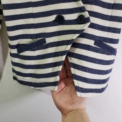 Caslon Small Blue, Ivory Cream Stripe Knit, Blazer, Cardigan, Pockets Jacket