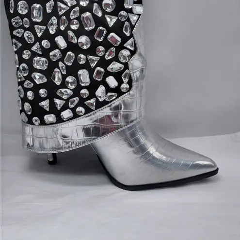 Lauren Lorraine Hana Rhinestone Cowboy Boots Silver Western Glam Size 9 Party