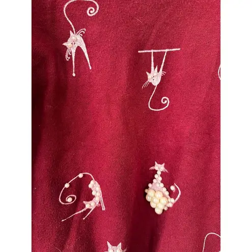 Unbranded Silkscreen Crazy Cat Lady Pearls Embellishment Knit Crewneck Sweater Red Size XS