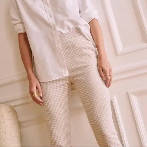 Sézane Clara Trousers, Camel/Ecru Houndstooth Print, FR38/US6