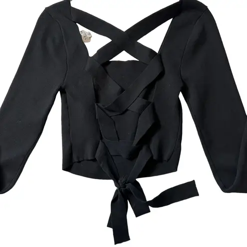Lilis Women Long sleeve criss cross back crop top sweater Black size Large