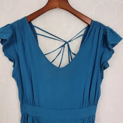 BCBGeneration  Womens Dress Size 0 Blue Flutter Sleeve Strappy Open Back Mini