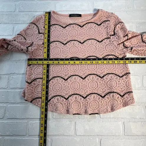 Maverick The Collection Sweater Top Womens Large Crochet Lace Bell Sleeve Boho L Pink