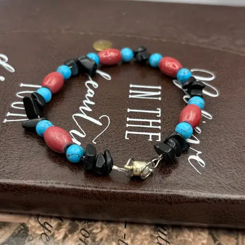 Vintage Y2K Colorful Beaded Gemstone Bracelet With Mahnetic Clasp Blue