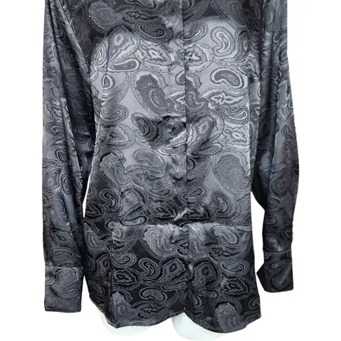 Joan Rivers Black Paisley Jacquard Blouse Women's Large Button-Front Business NW
