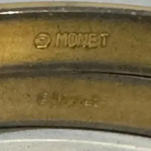 Monet Set Of 2 Vintage Signed Gold Tone White Black Slender Bangle Bracelets