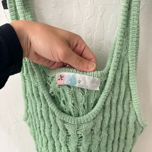 Free People  Beach Green Open Eyelet Crochet Stretch Beach Cover Up Dress XS