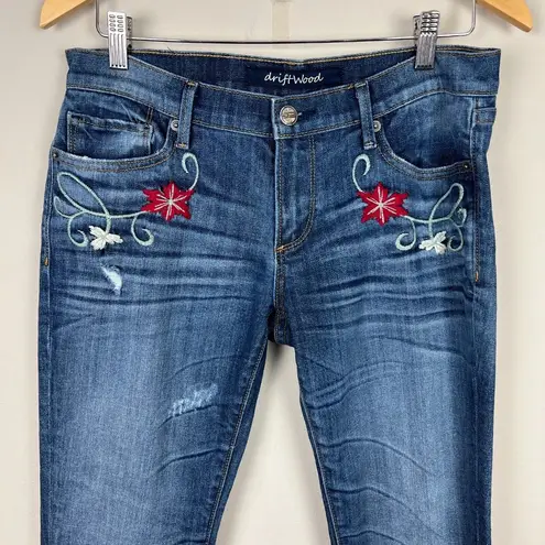 Driftwood Jeans Womens 29 Embroidered Flower Distressed Blue Denim Skinny