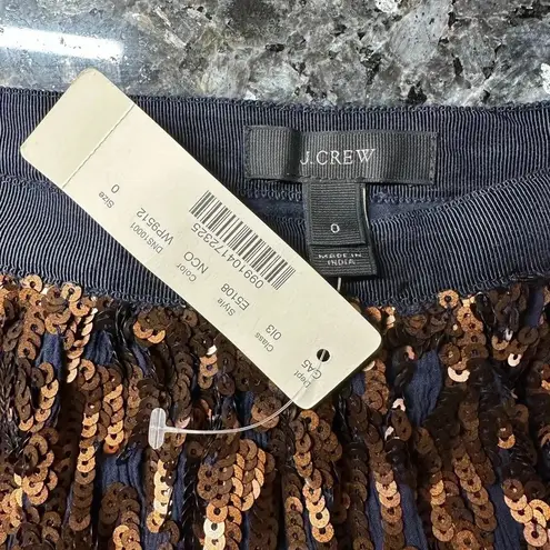 J.Crew  Navy Blue Bronze Copper Formal Sequin A-Line Party Mini Skirt Size 0 NWT