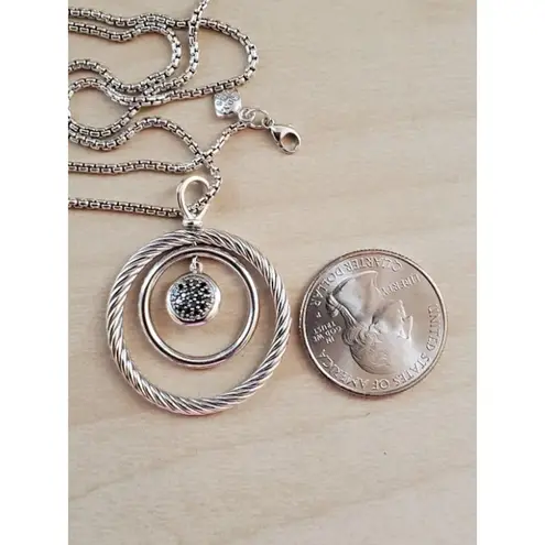 David Yurman Black Diamonds Sterling Silver Mobile Circle Pendant Necklace 925