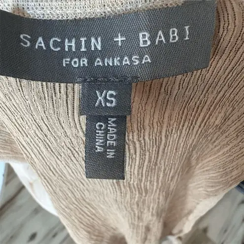 Sachin + Babi Cream Silk Sheet XS Sleeveless Party Cocktail Sheer Mesh Shoulder