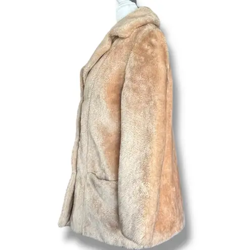 Vintage Sears Camel Faux Fur Teddy Coat Double Breasted Plush Jacket Size 8 Tan