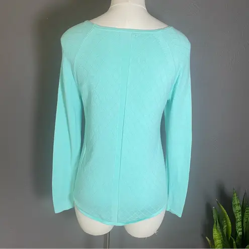 Turquoise Blue Long Sleeve Pullover Sweater Women’s S Diamond Knit Office Layer