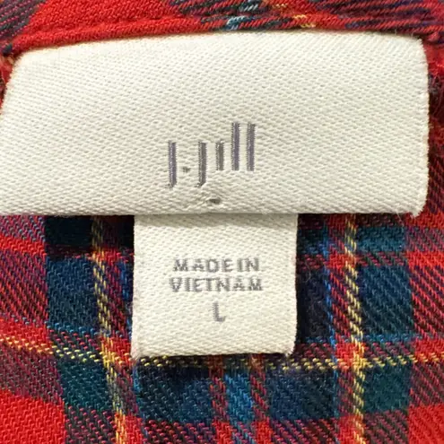 J. Jill Womens Button Up Red Green Blue Plaid Long Sleeve L Holiday Soft Size L
