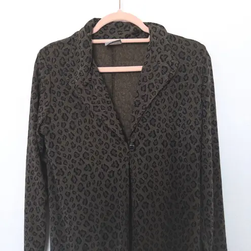 VTG Womens Cardigan Size 8 Green Leopard Print Longline Jacket Career Lagenlook