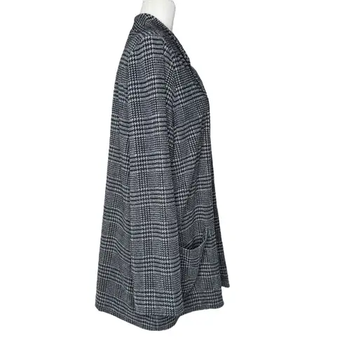 J. Jill Wearever Large Navy Houndstooth Plaid Open Front Sweater Blazer Jacket Blue