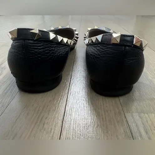 Valentino Garavani Rockstud Ballet Pointed Toe Flats Black Grained Leather US 7
