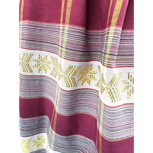 VTG 70s Maxi Skirt Cranberry/Pink Plaid Gold Metallic Thread Pleats Sz S/M Red Size M