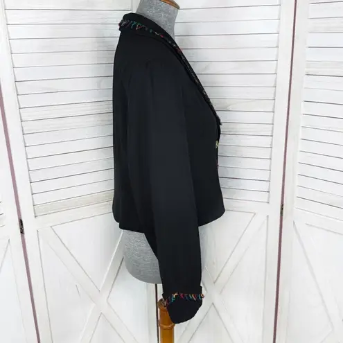 Vintage City Girl Petites 80s Rainbow Fringe Crop Blazer Jacket Black 12 Medium Size undefined