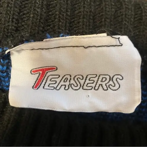 Vintage Blue Black White Geometric Crewneck Knit Sweater Grandpacore Teasers Y2K Size L