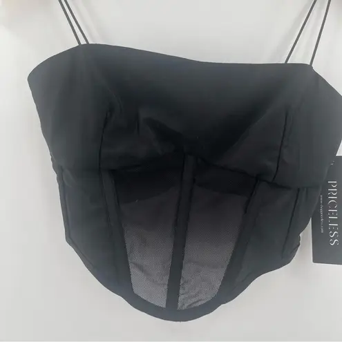 PRICELESS Bustier Size Small Can’t Resist Black NWT Boning Sexy Sheer Mesh Crop